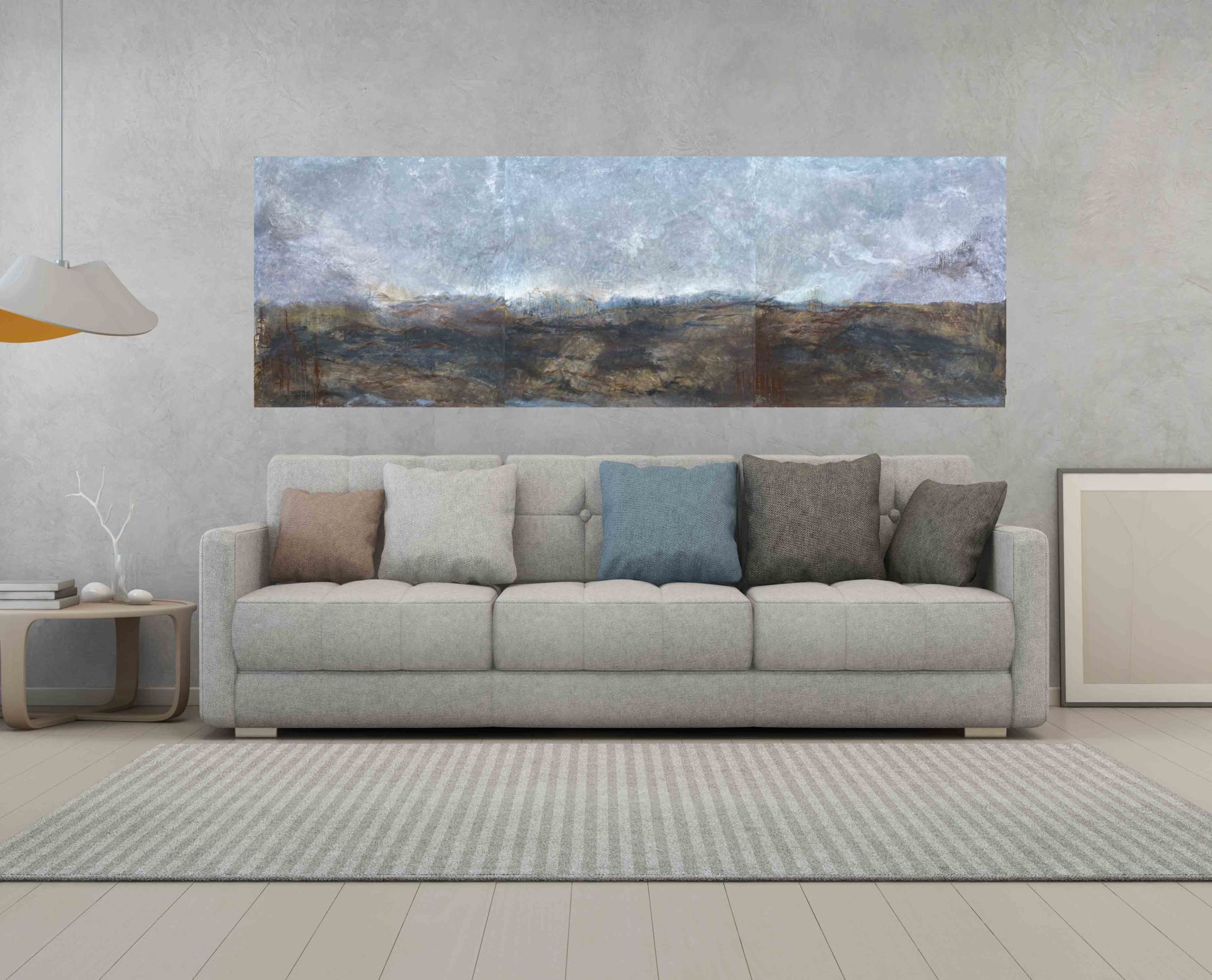 large triptych abstract atmospheric landscape art for sale London