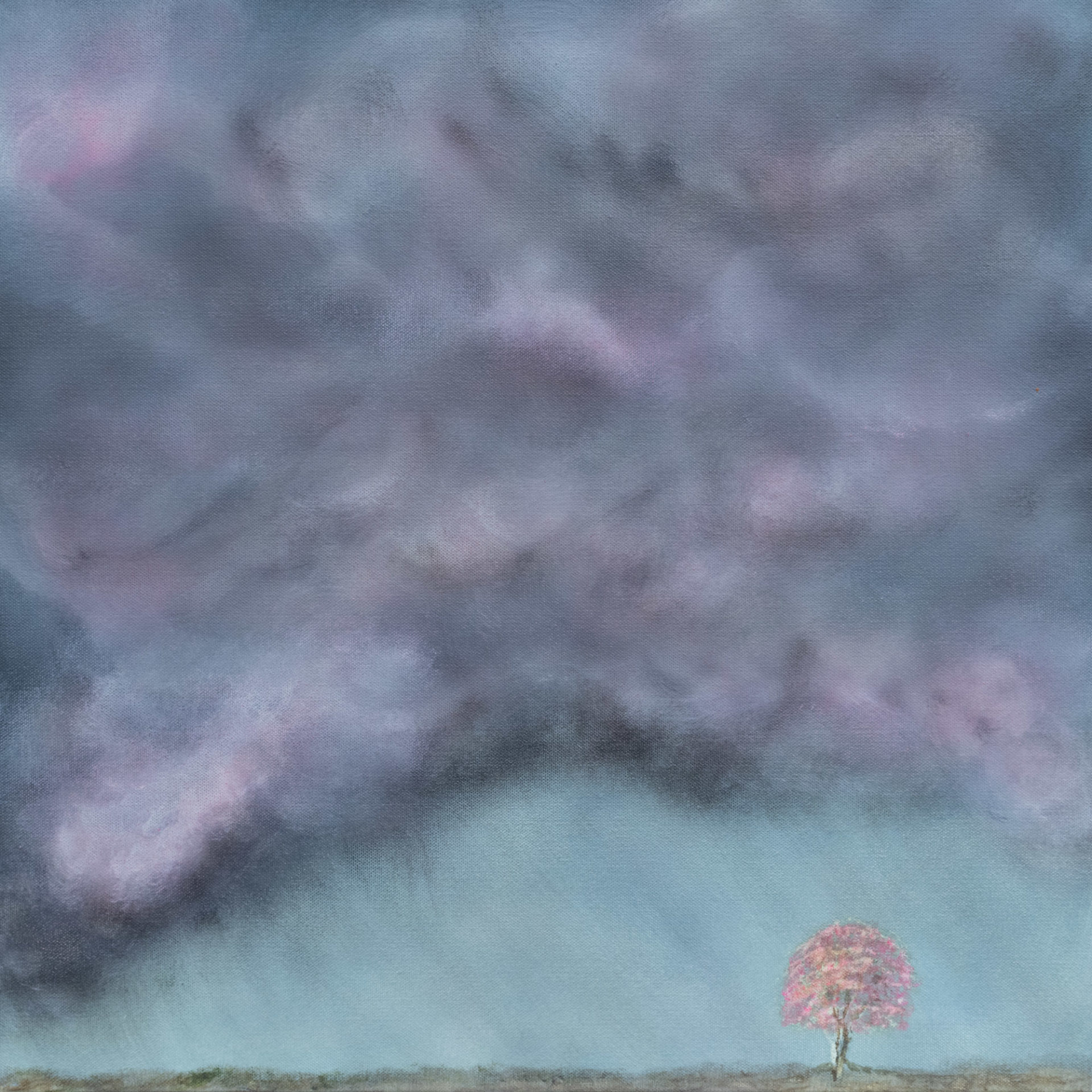 abstract art UK tree on its own abstract landscape pink tree storm sky