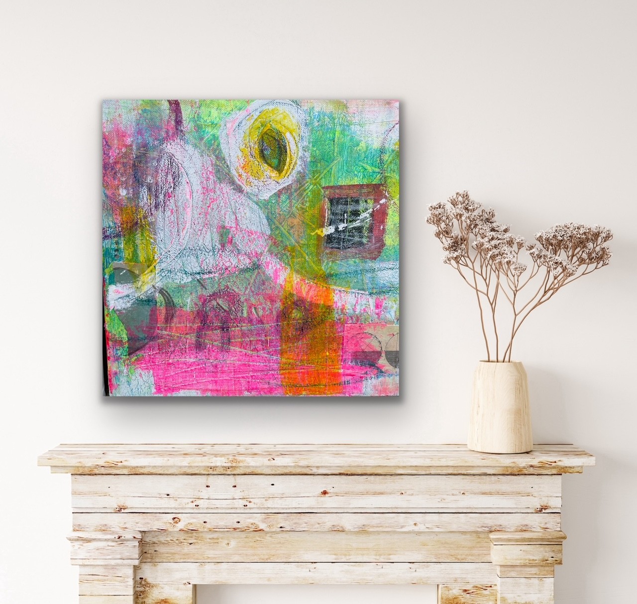 Bright colourful abstract art for sale in the UK PINK GREENS