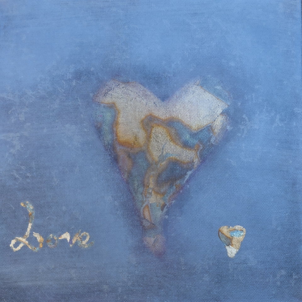 Valentine gift artwork of heart gold and silver abstract original painitng valentines present for sale