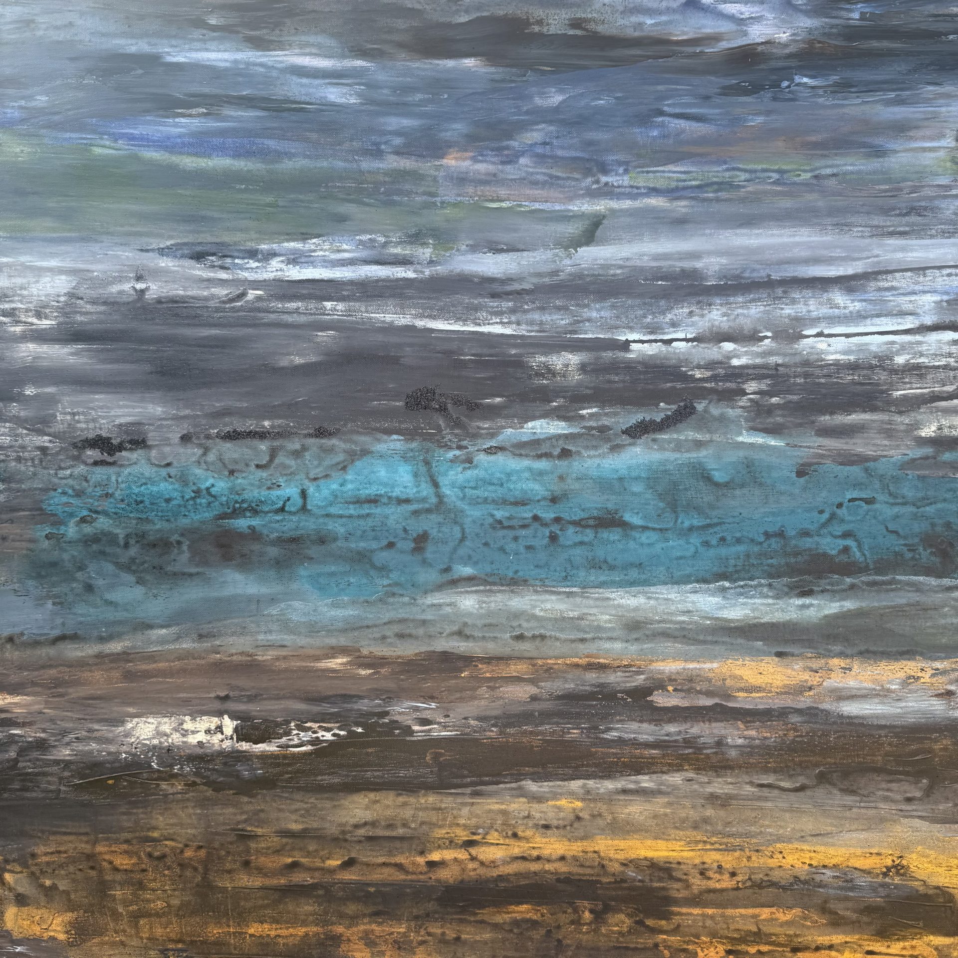 Abstract landscape larg painting original art UK Artists browns bronze and blues and blacks